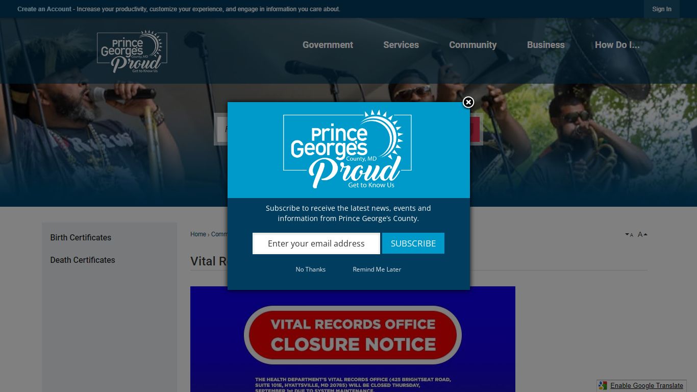 Vital Records | Prince George's County, MD