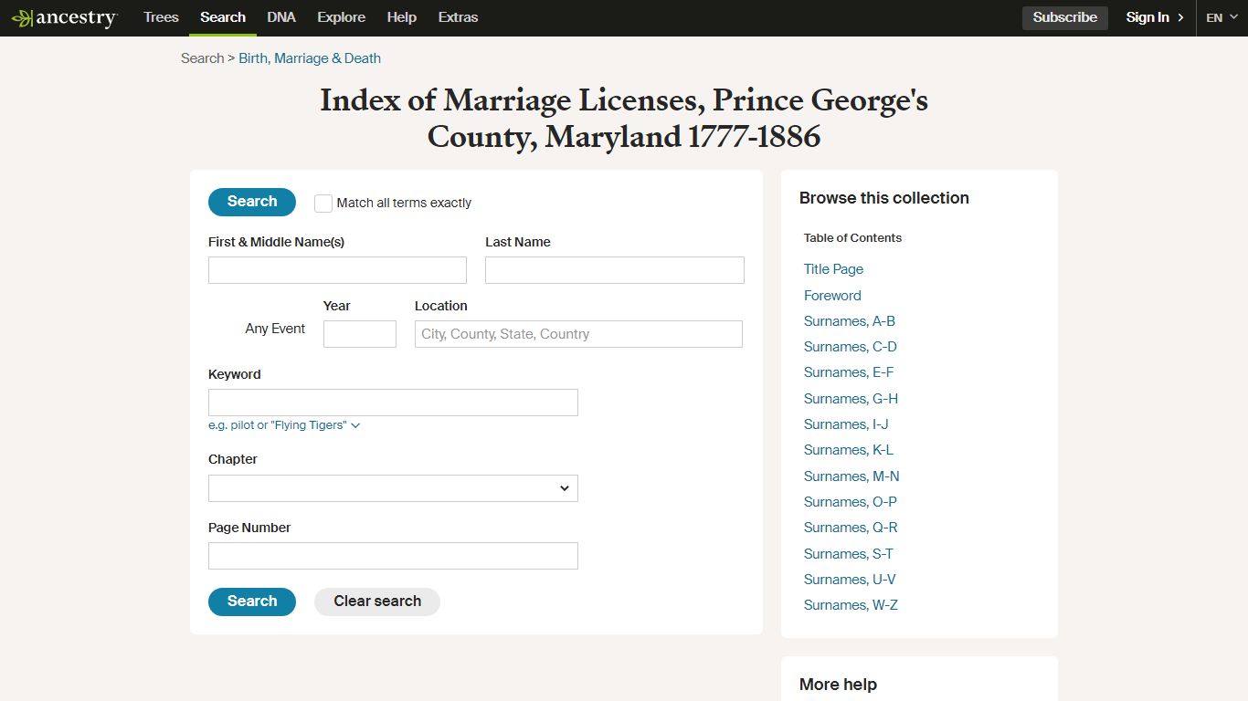 Index of Marriage Licenses, Prince George's County, Maryland 1777-1886
